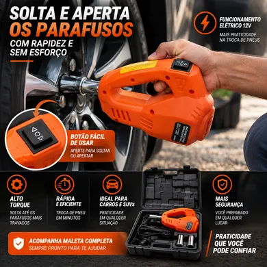 Chave de impacto elétrica 12V soltando os parafusos da roda