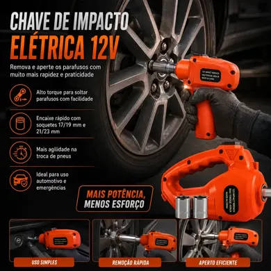 Chave de impacto elétrica 12V removendo os parafusos da roda